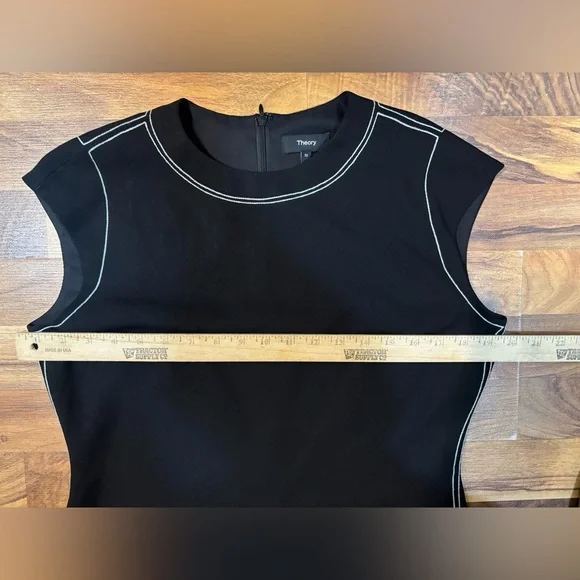 Theory Womens 10 Black Admiral Crepe Cap Sleeve Shift Dress Work Career - Picture 3 of 7